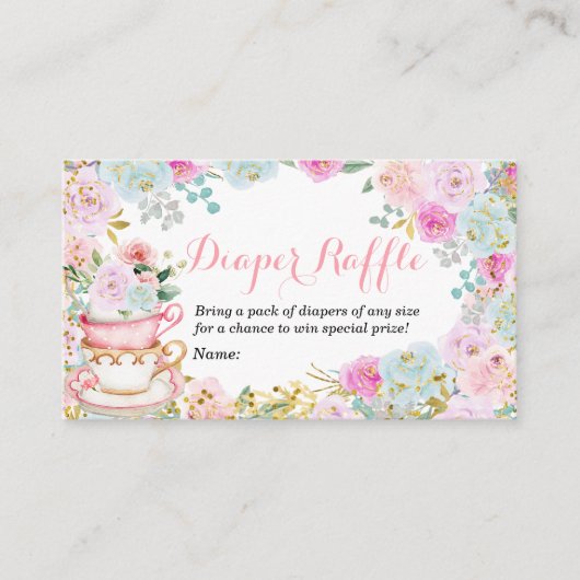 Diaper Raffle Tee Party Pastel Floral Begleitkarte (Vorderseite)