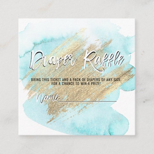 DIAPER RAFFLE Ticket Blue Gold BOY Baby Dusche Begleitkarte (Vorderseite)