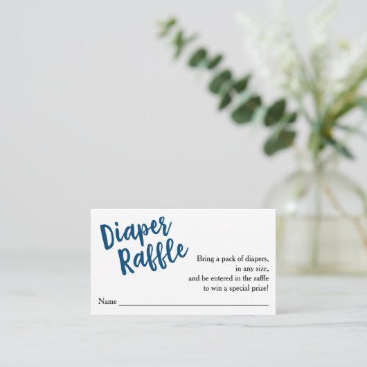 Diaper Raffle Ticket Blue Script Begleitkarte (Stehend Vorderseite)