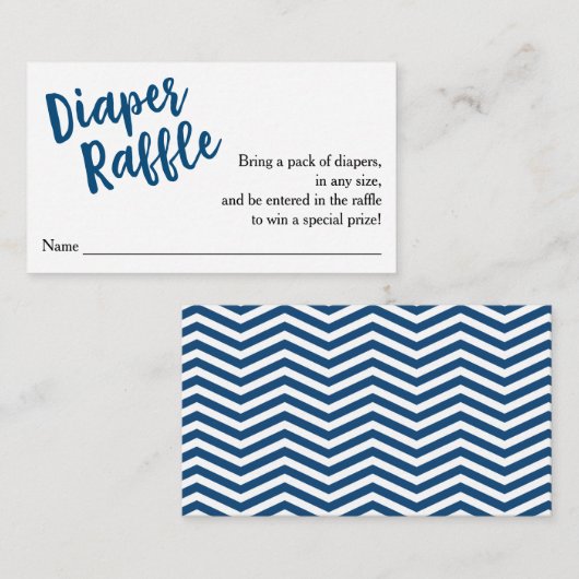 Diaper Raffle Ticket Blue Script Begleitkarte (Vorne/Hinten)