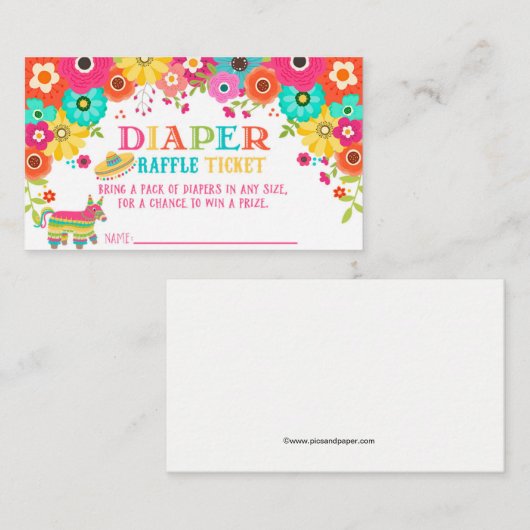 Diaper Raffle Ticket - Fiesta Thema Begleitkarte (Vorne/Hinten)