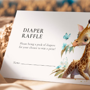 Diaper Raffle Ticket Giraffe Blue Boy Umschließung Begleitkarte
