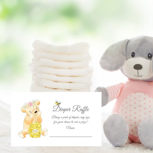 Diaper Raffle Ticket Girl Teddy Bear Honey Bee Begleitkarte