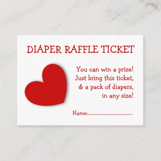 Diaper Raffle Ticket Niedliches Herz Geschlecht Ne Begleitkarte (Vorderseite)