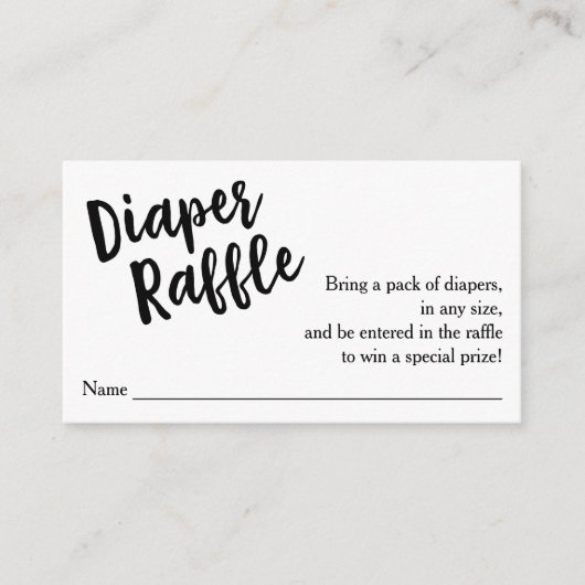 Diaper Raffle Ticket, Schwarzes Skript | Eigene Fa Begleitkarte (Vorderseite)