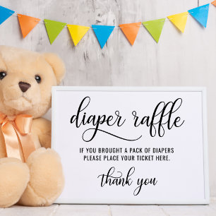 DIAPER RAFFLE Ticket SIGN Schwarz-weiße Babydusche Poster