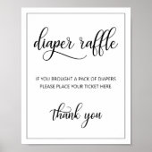 DIAPER RAFFLE Ticket SIGN Schwarz-weiße Babydusche Poster (Vorne)