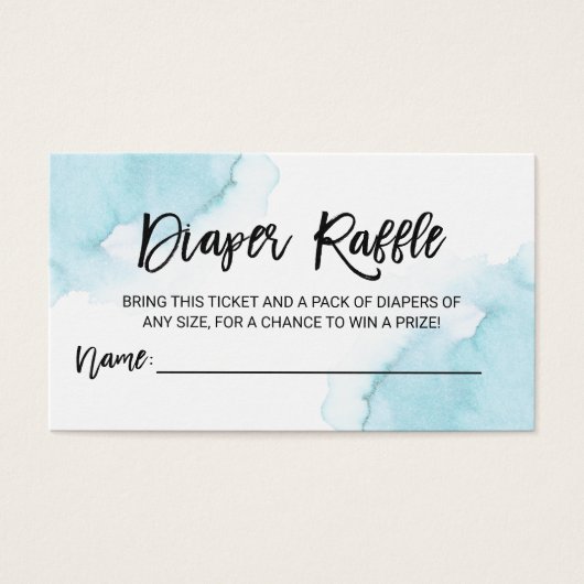 DIAPER RAFFLE Ticket Watercolor Blue Baby Dusche (Vorderseite)