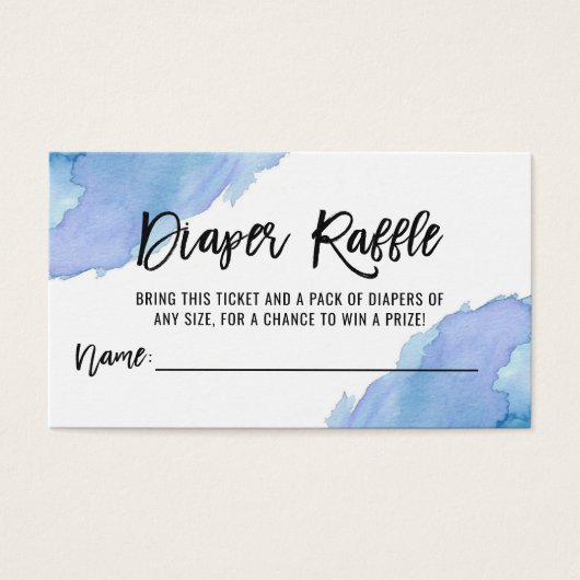 DIAPER RAFFLE Ticket Watercolor Blue Baby Dusche (Vorderseite)
