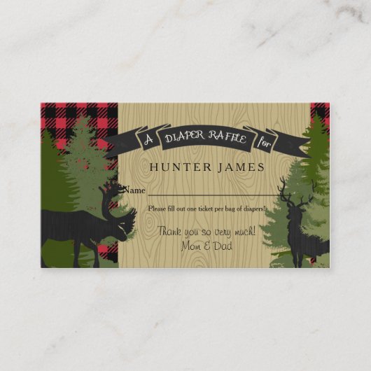 Diaper Raffle Ticket Woodland Deer Antler Baby Boy Begleitkarte (Vorderseite)
