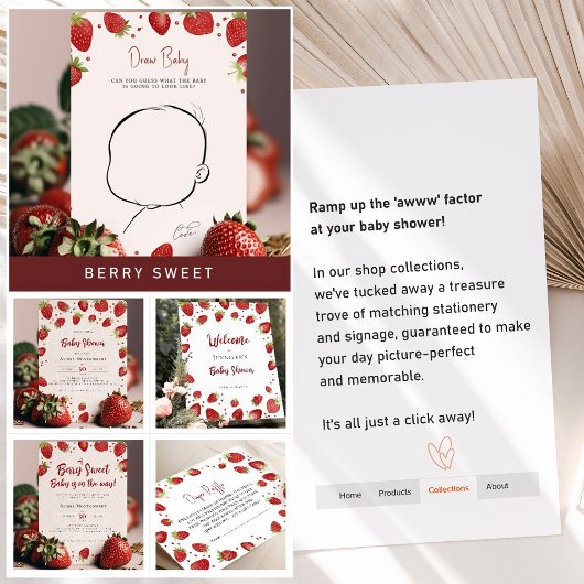 Diaper Raffle Tickets Baby Shower Game Strawberry Begleitkarte