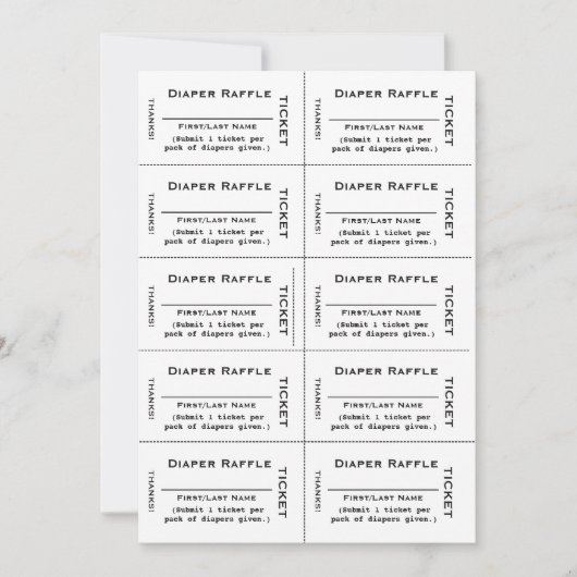 Diaper Raffle Tickets Schlichte Typografie Einladung (Vorderseite)