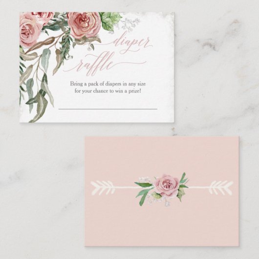 Diaper Raffle Umschließkarte Boho Blush Rose Visitenkarte (Vorne/Hinten)