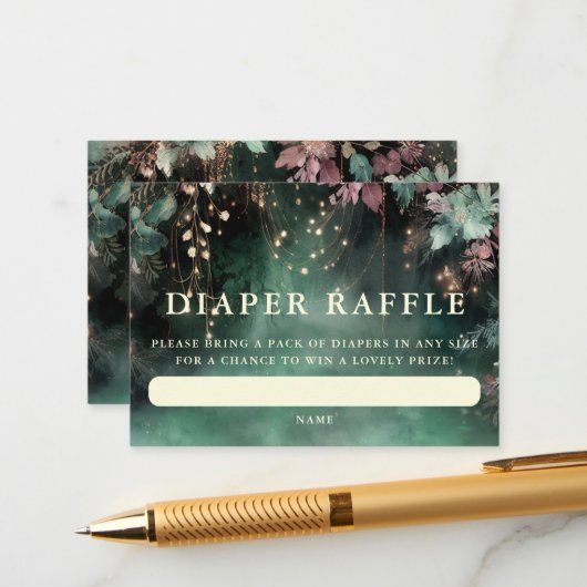 Diaper Raffle Verzauberter Waldgartenbogen Begleitkarte (Vorderseite/Rückseite Beispiel)