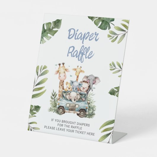 Diaper Raffle Wild One Safari Baby Dusche Sockelschild (Vorderseite)