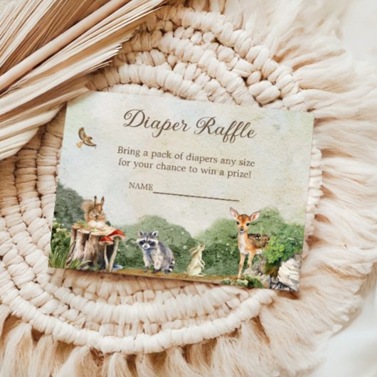 Diaper Raffle Woodland Forest Animals Begleitkarte