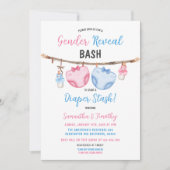 Diaper Stash Clothesline Er oder sie Geschlecht ze Einladung (Vorderseite)