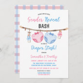 Diaper Stash Clothesline Er oder sie Geschlecht ze Einladung (Vorne/Hinten)