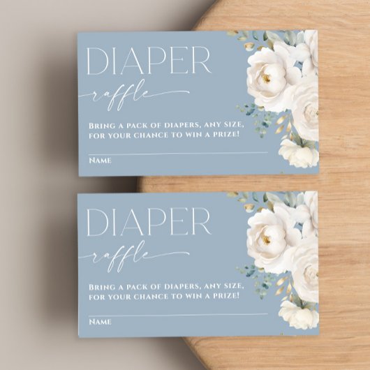Diaper Tombola boho staubige blaue Blüte elegant Begleitkarte