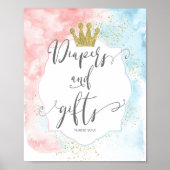 "Diapers and gifts" Zeichen, rosa blaue Genderoffe Poster (Vorne)