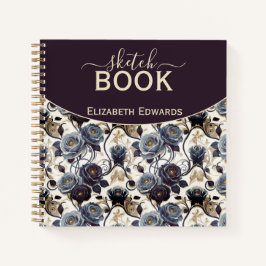 Diario de Arte Elegante Flores Grises y Púrpura Notizblock