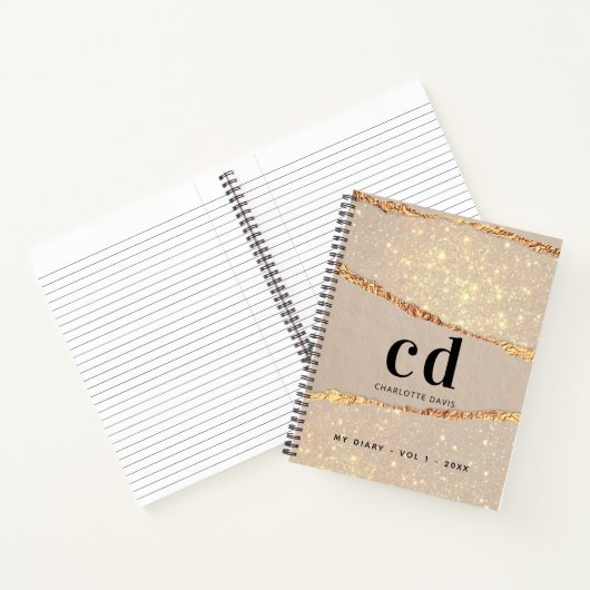 Diary beige gold agate marmormonogram notizblock (Innenseite)