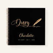 Diary Black Gold eleganter Skriptname Notizblock (Vorderseite)