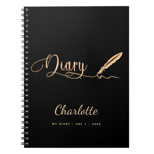 Diary Black Gold eleganter Skriptname Notizblock (Vorderseite)
