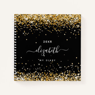Diary black gold Glitzer confetti name skript Notizblock