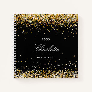 Diary black gold Glitzer confetti name skript Notizblock