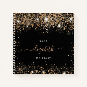 Diary black gold Glitzer staub name script Notizblock