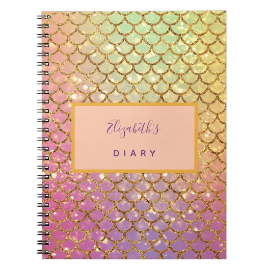 Diary mermaid scales pink glitter college ruled notizblock (Vorderseite)