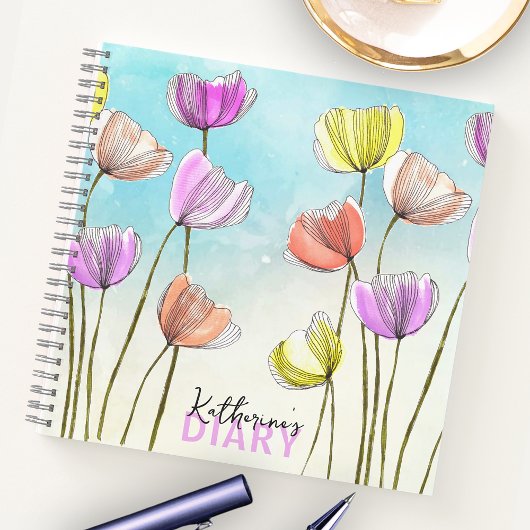 Diary of Whimsical Stylical Watercolor and Ink Tul Notizblock