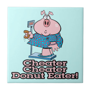 Diät Cheater donut essen Schweinefleisch Cartoon Fliese