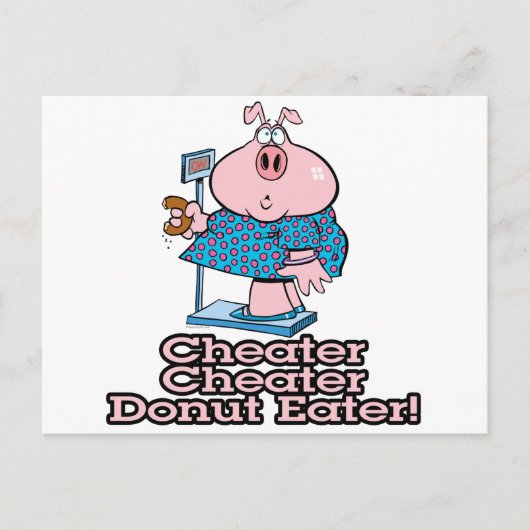 Diät Cheater donut essen Schweinefleisch Cartoon Postkarte (Vorderseite)