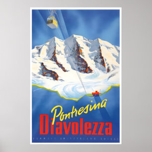 Diavolezza Ski Poster Schweiz Kunst Pontresina