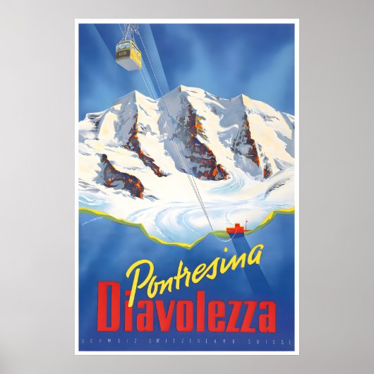 Diavolezza Ski Poster Schweiz Kunst Pontresina (Vorne)