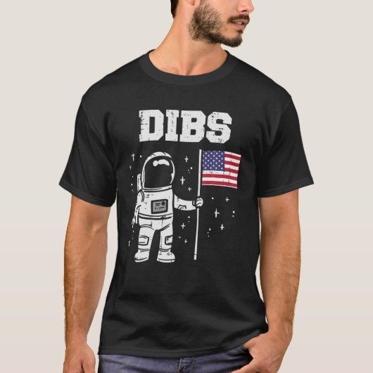 Dibs Moon Astronaut US Flag Fan 4th of Ju T-Shirt (Vorderseite)