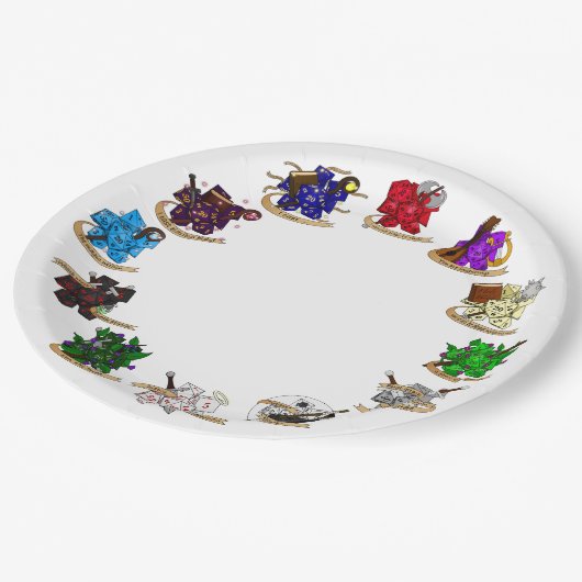 Dice-Designs für Dungeons und Dragons Pappteller (Schrägansicht)