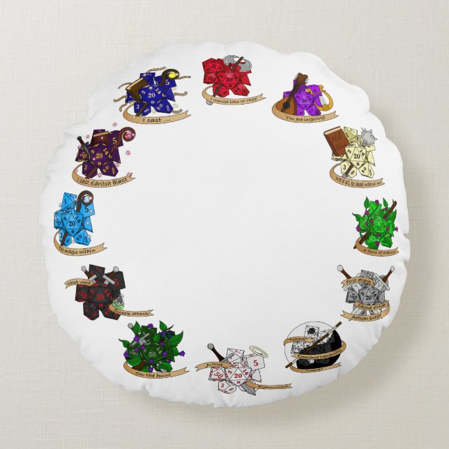 Dice-Designs für Dungeons und Dragons Rundes Kissen (Vorderseite)