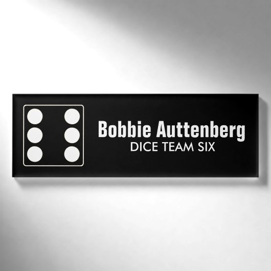 DICE Nummer der Pips weiß 6 + Ihr Backgr. Idee Namenschild (Vorderseite)