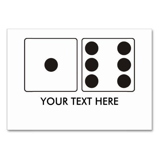 DICE-Nummern der Pips 1 + 6 + Ihr Text Tischnummer (Rückseite)