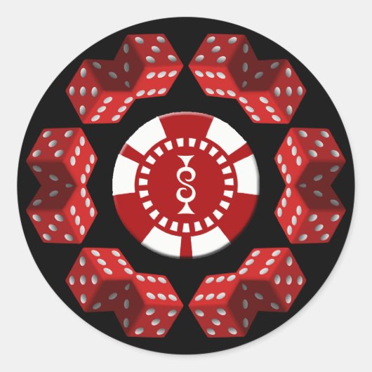 DICE UND POKER CHIP RUNDER AUFKLEBER (Vorderseite)