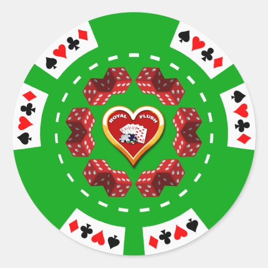 DICE UND ROYAL FLUSH POKER CHIP RUNDER AUFKLEBER (Vorderseite)
