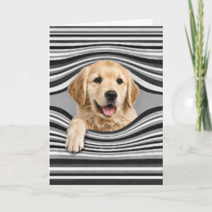 Dich denkend Golden Retriever in abstraktem Loch Karte