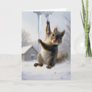 Dich Denkender Eichhörnchen, das an einem Eiszapfe Karte
