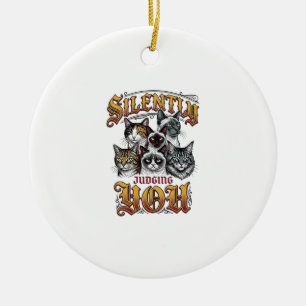 Dich stillschweigend verurteilendes Vintage-Katze  Keramik Ornament