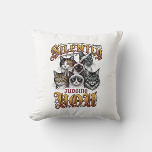 Dich stillschweigend verurteilendes Vintage-Katze- Kissen