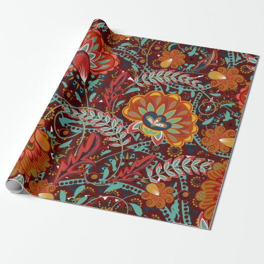 Dichte florale Ornamente handgezeichnete Fantasieb Geschenkpapier (Ungerollt)