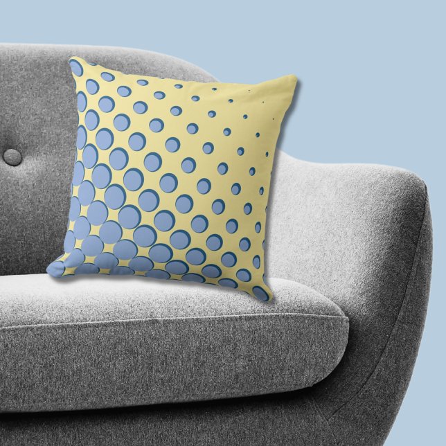 Dichte regelmäßige blaugelbe Halbtonpunkte Kissen (Density Regular Blue Yellow Halftone Dots Throw Pillow)